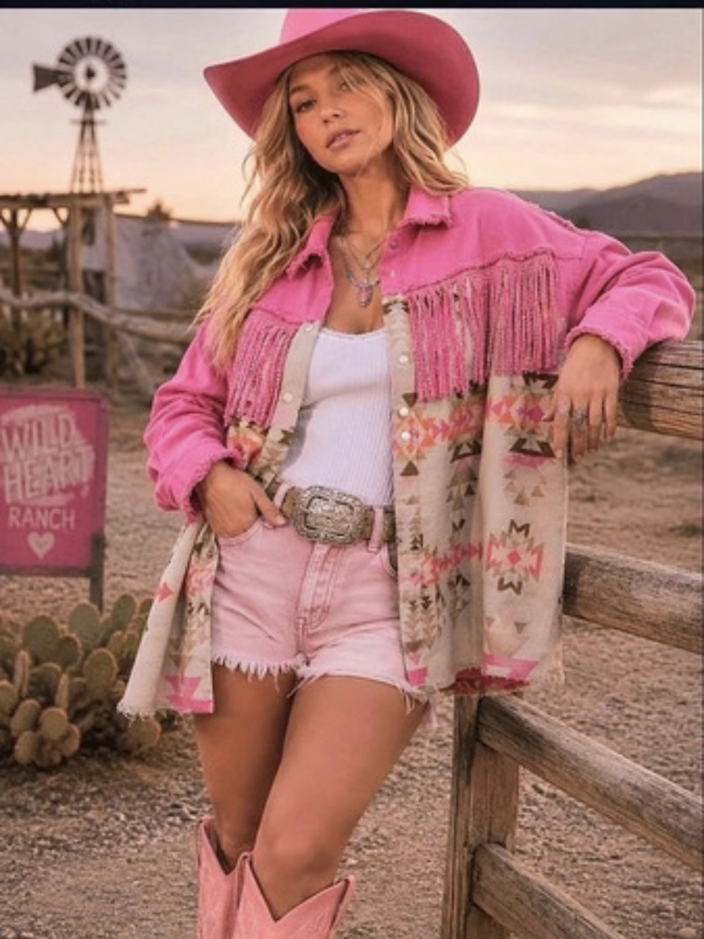 NWT Pink Aztec/Westetn Studded Fringe Flannel and Denim Jacket/Shacket